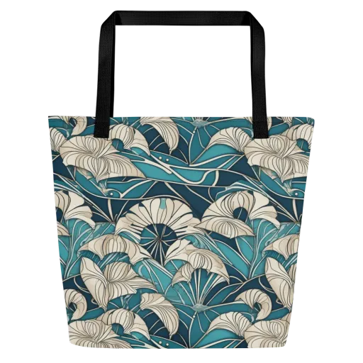 Ivory Jungle on a Large Tote Bag W/ Pocket