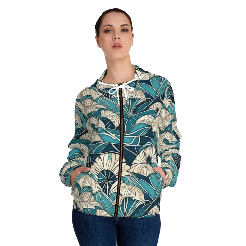 Ivory Jungle on Women's Full-Zip Hoodie — Front On Person