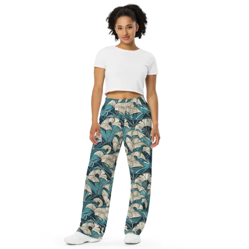 Ivory Jungle on a Wide-Leg Pants