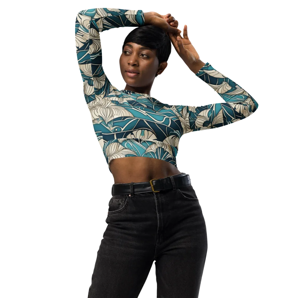 Ivory Jungle on Long Sleeve Crop Top — Front
