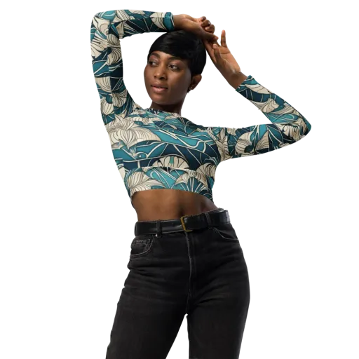Ivory Jungle on a Long Sleeve Crop Top
