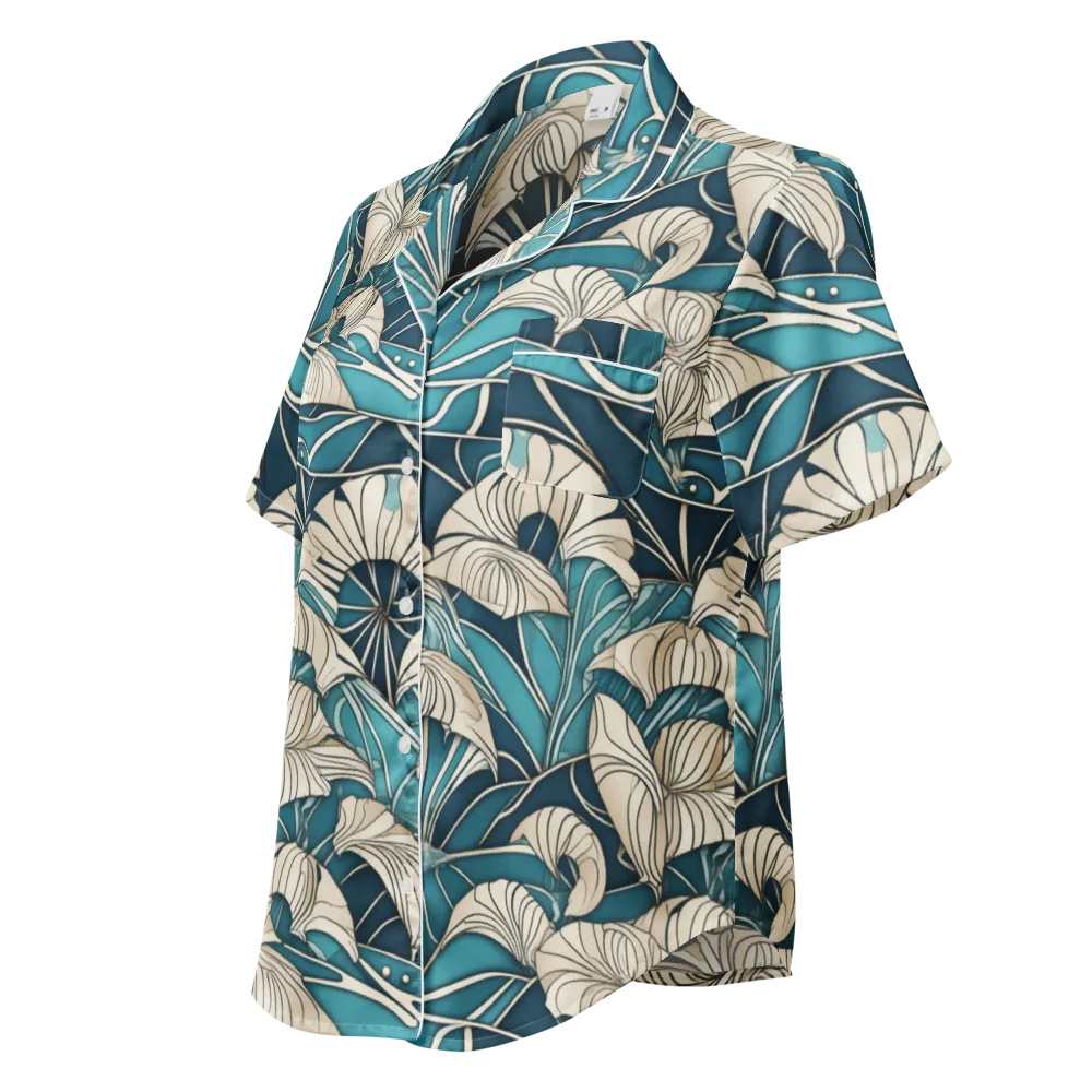 Ivory Jungle on Women's Short Sleeve Pajama Top — Left Front