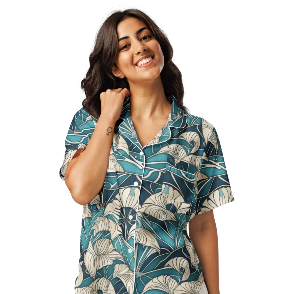 Ivory Jungle on Women's Short Sleeve Pajama Top — Front