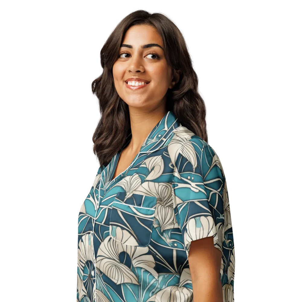 Ivory Jungle on Women's Short Sleeve Pajama Top — Left Front