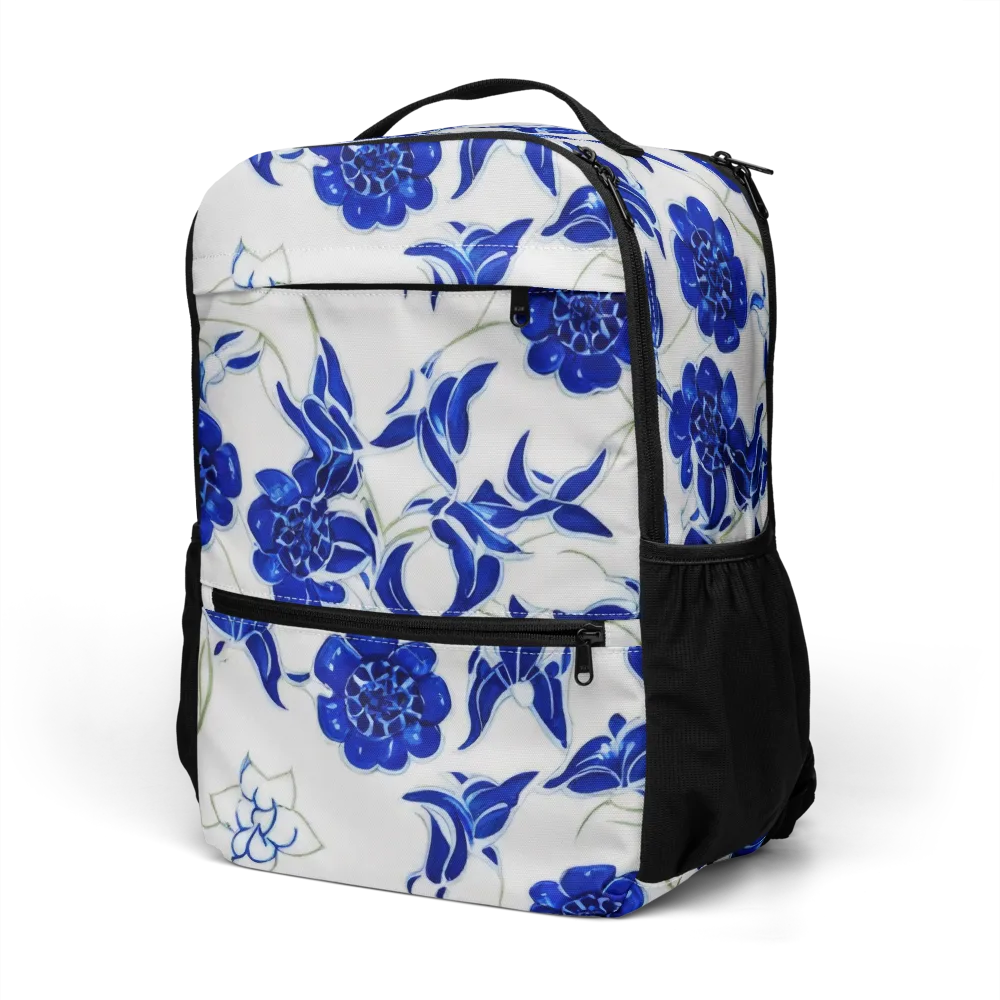 Blue Delft Bloom on Utility Backpack — Left Front