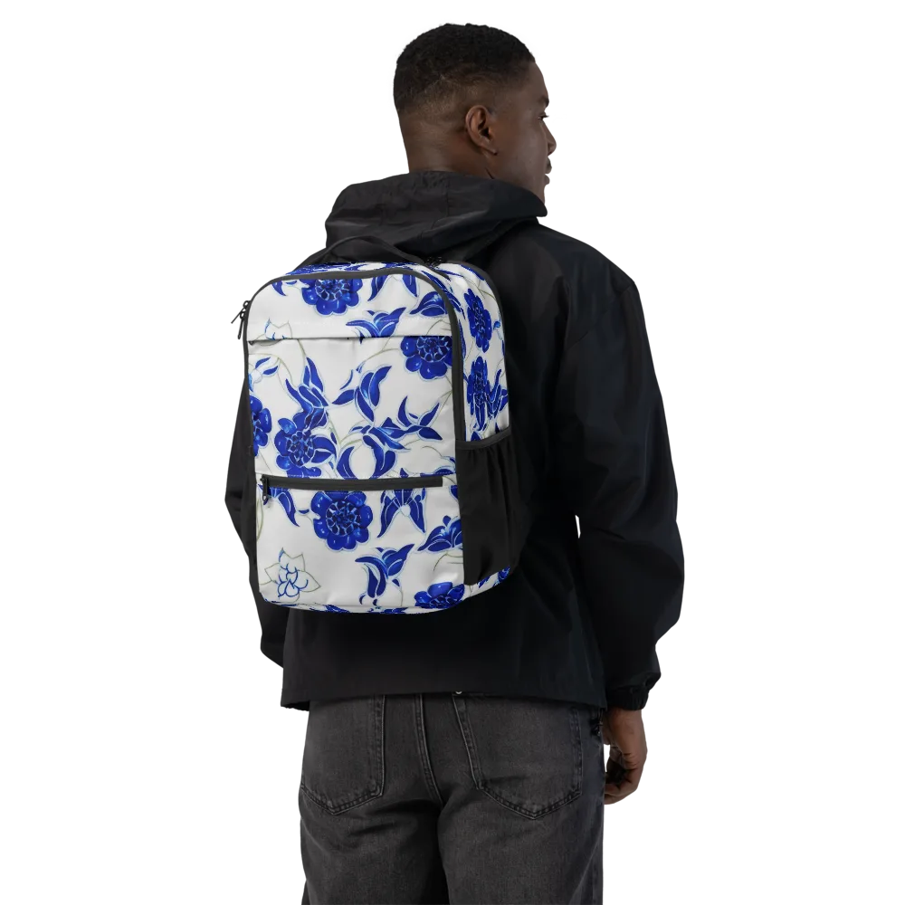 Blue Delft Bloom on Utility Backpack — Back
