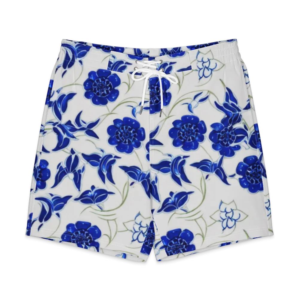 Blue Delft Bloom on Men's Board Shorts — Front
