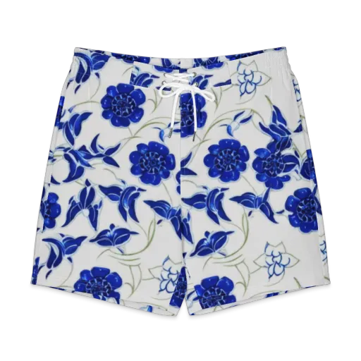 Blue Delft Bloom on a Men's Board Shorts