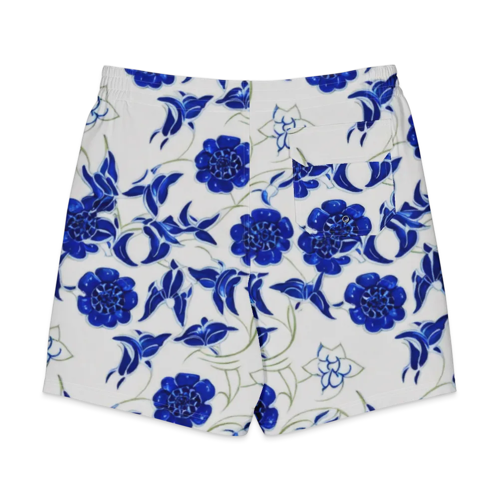 Blue Delft Bloom on Men's Board Shorts — Back