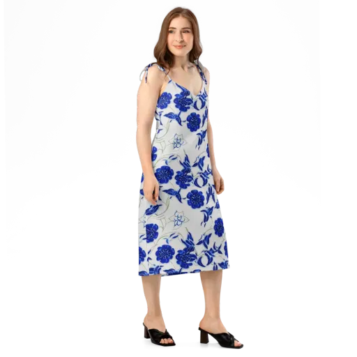 Blue Delft Bloom on a Slip Dress