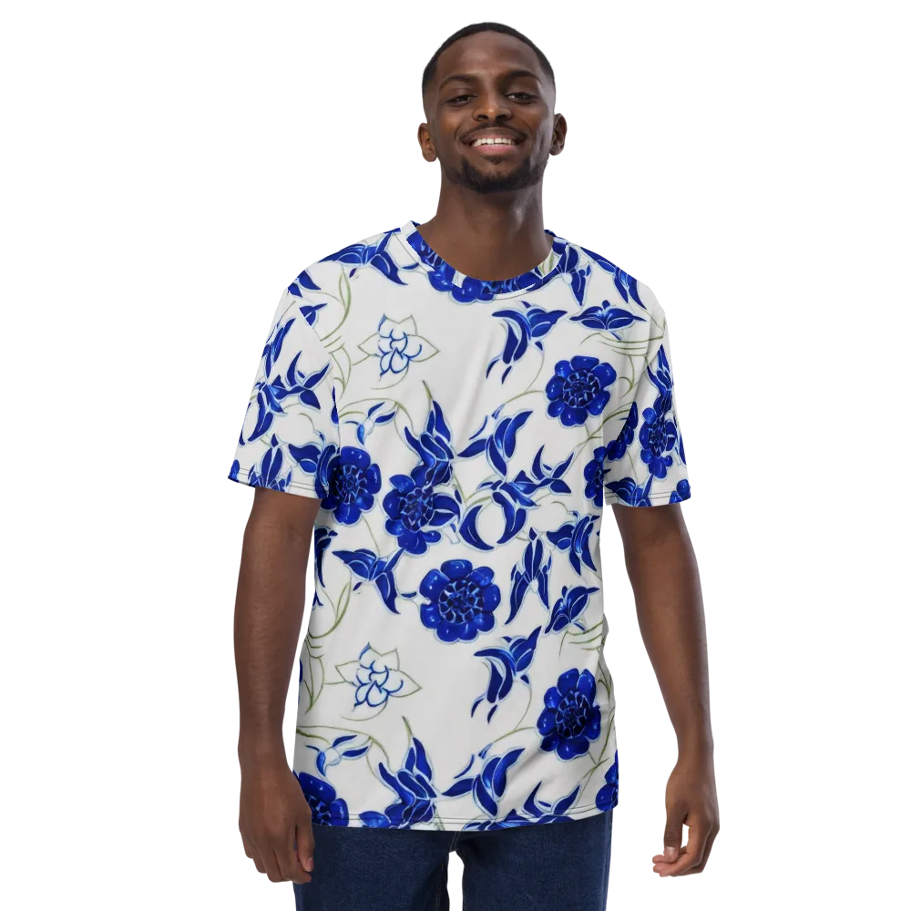 Blue Delft Bloom on Men's Crew Neck T-Shirt — Front