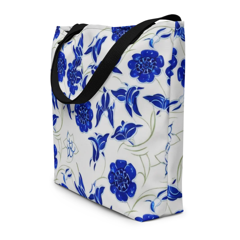 Blue Delft Bloom on Large Tote Bag W/ Pocket — Front