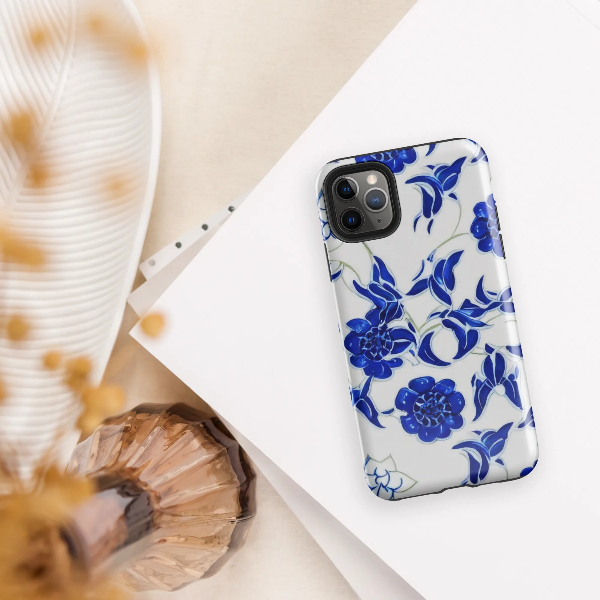 Blue Delft Bloom on Tough Case for iPhone® — Front