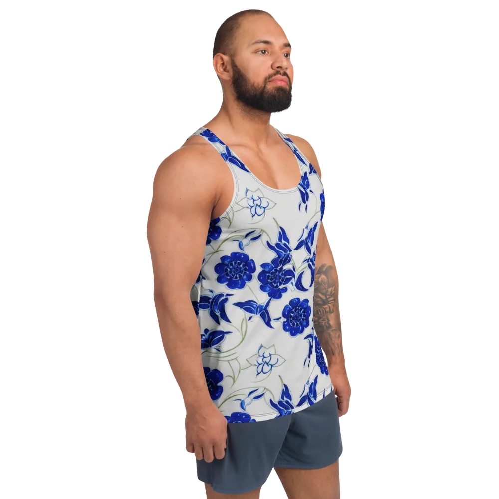 Blue Delft Bloom on Men's Tank Top — Right Front