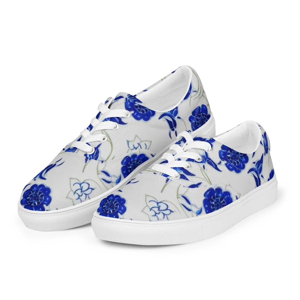 Blue Delft Bloom on Men's Lace-Up Canvas Shoes — Left Front