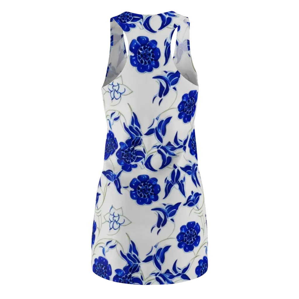 Blue Delft Bloom on Racerback Dress — Back