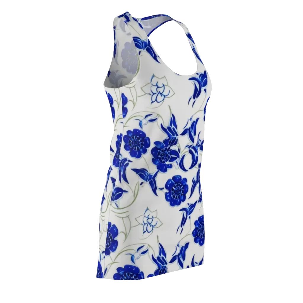 Blue Delft Bloom on Racerback Dress — Front Side