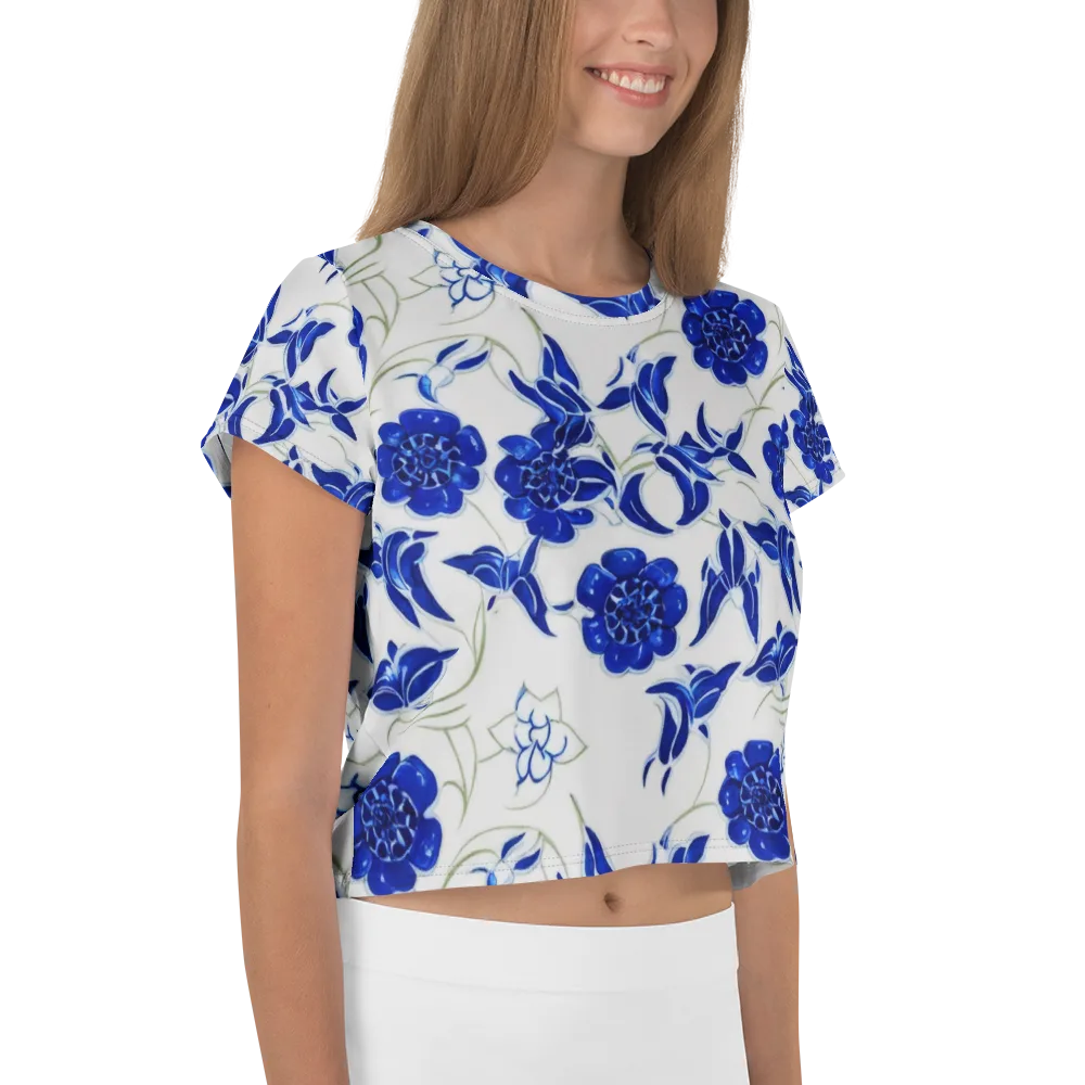 Blue Delft Bloom on Crop Tee — Right