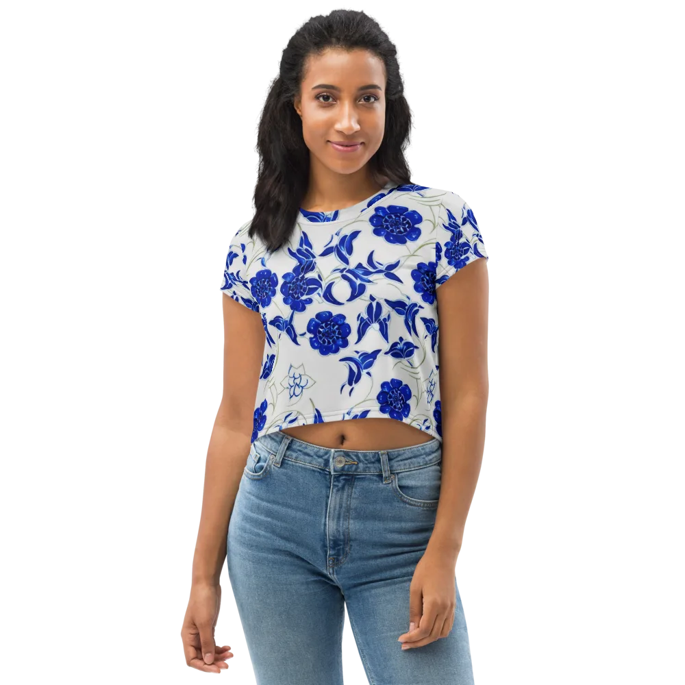 Blue Delft Bloom on Crop Tee — Front
