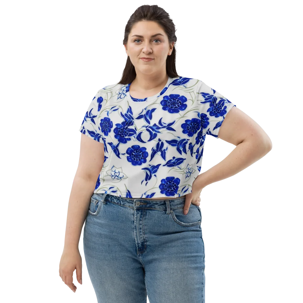 Blue Delft Bloom on Crop Tee — Front