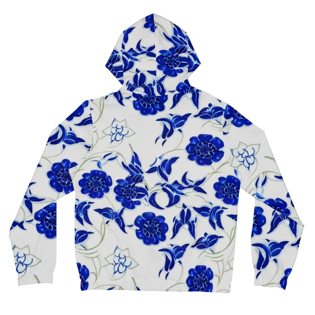 Blue Delft Bloom on Women's Full-Zip Hoodie — Back