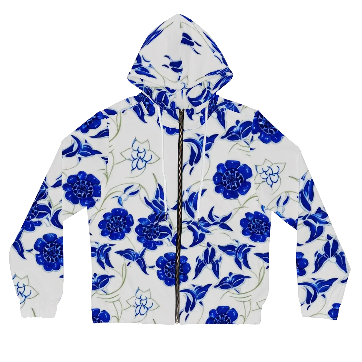 Blue Delft Bloom on Women's Full-Zip Hoodie — Front