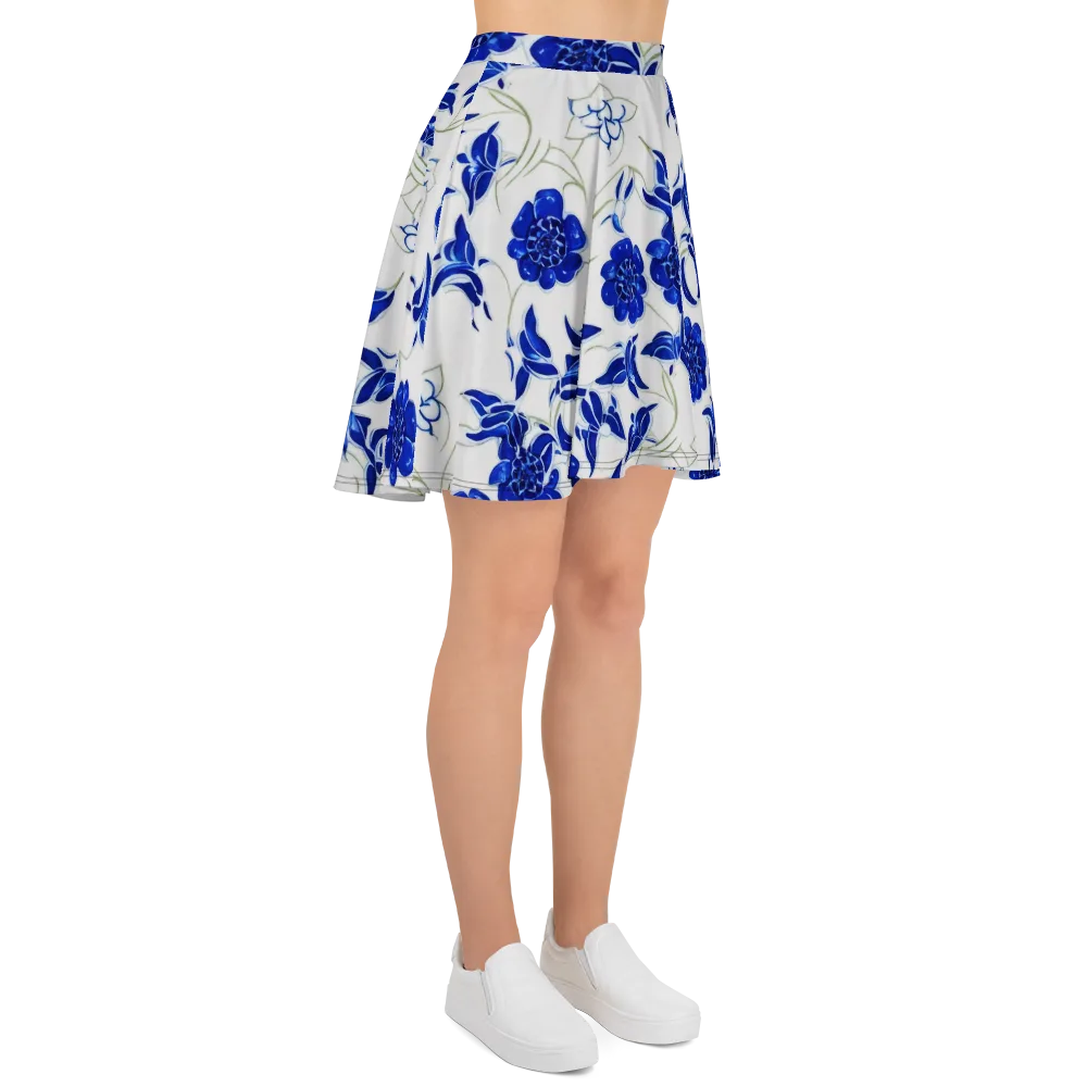 Blue Delft Bloom on Skater Skirt — Right