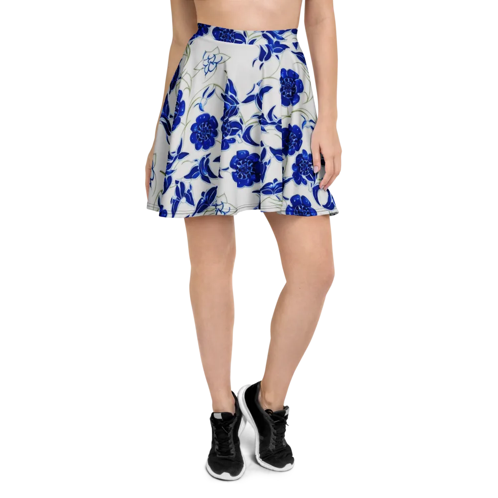 Blue Delft Bloom on Skater Skirt — Front