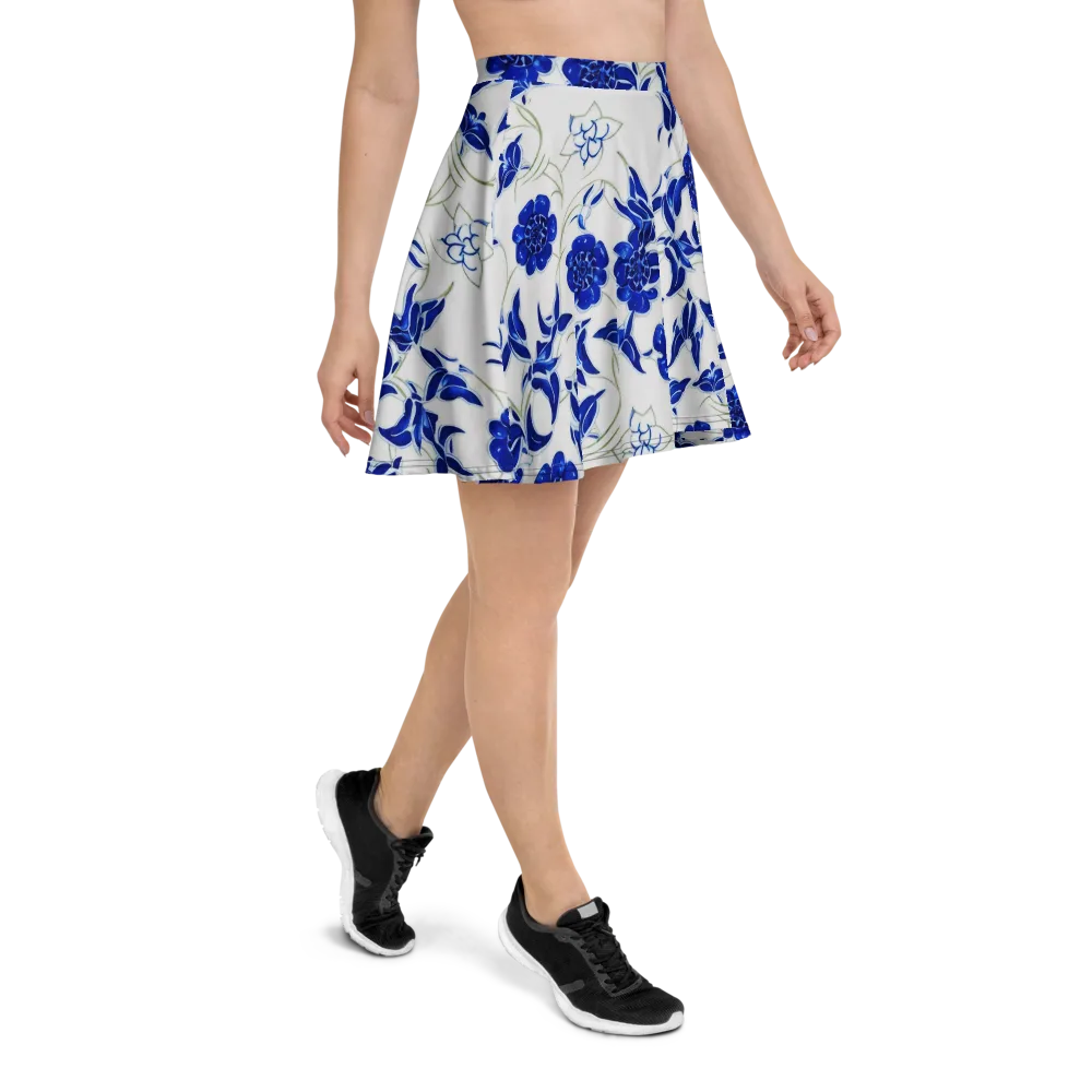 Blue Delft Bloom on Skater Skirt — Right