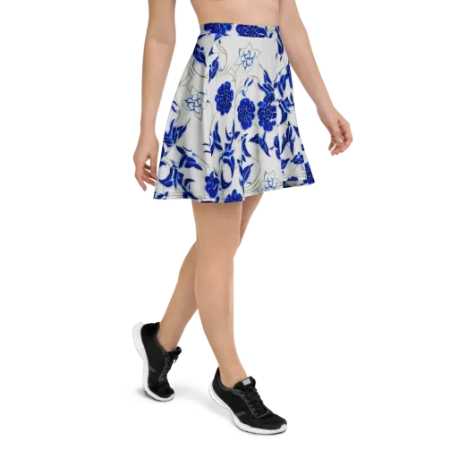 Blue Delft Bloom on a Skater Skirt