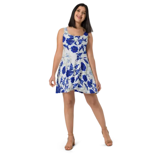 Blue Delft Bloom on a Skater Dress