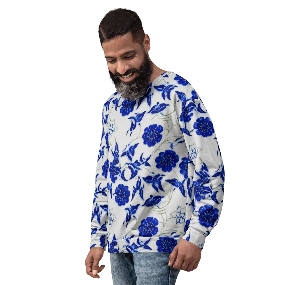 Blue Delft Bloom on Sweatshirt — Left Front