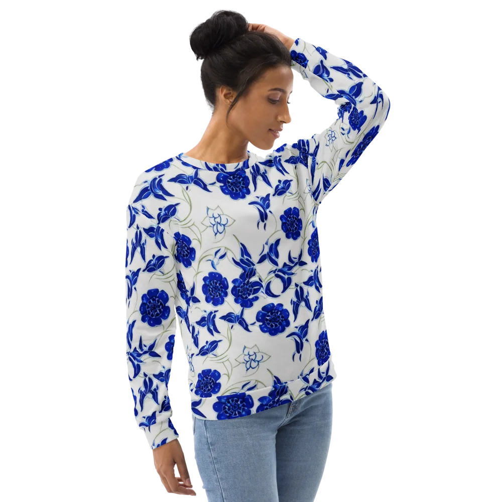 Blue Delft Bloom on Sweatshirt — Right Front