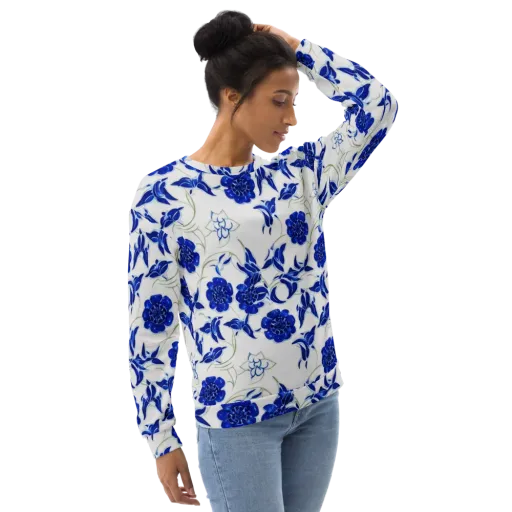 Blue Delft Bloom on a Sweatshirt