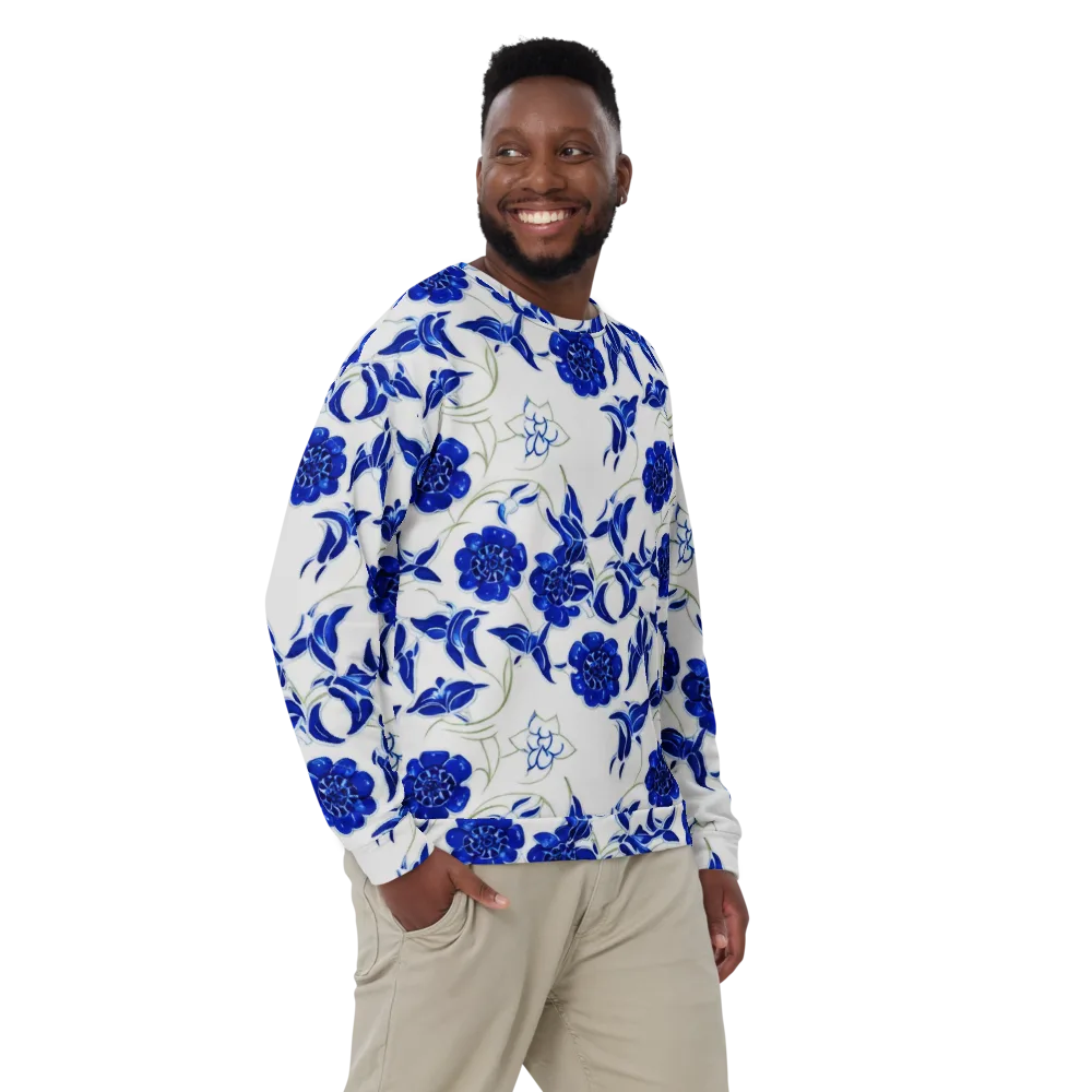 Blue Delft Bloom on Sweatshirt — Front