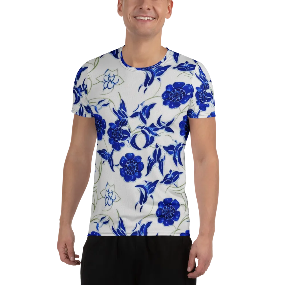 Blue Delft Bloom on Men's Athletic T-Shirt — Front