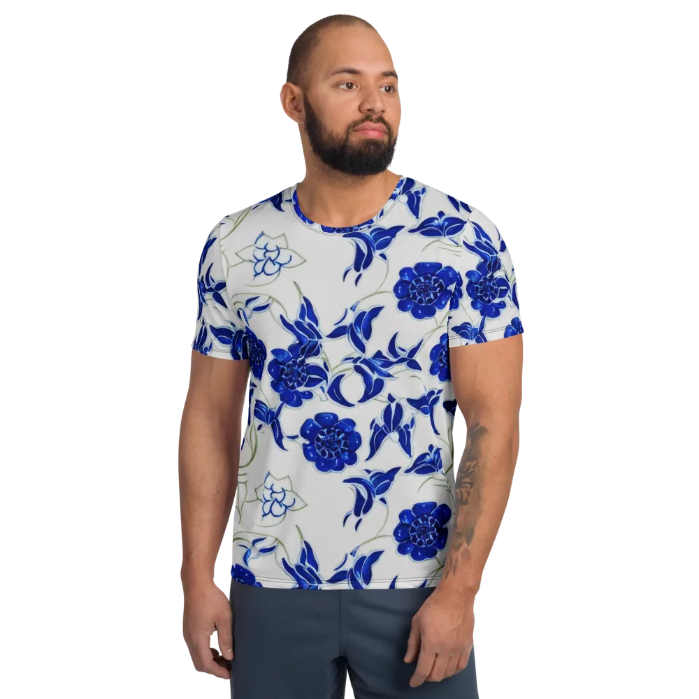 Blue Delft Bloom on Men's Athletic T-Shirt — Front