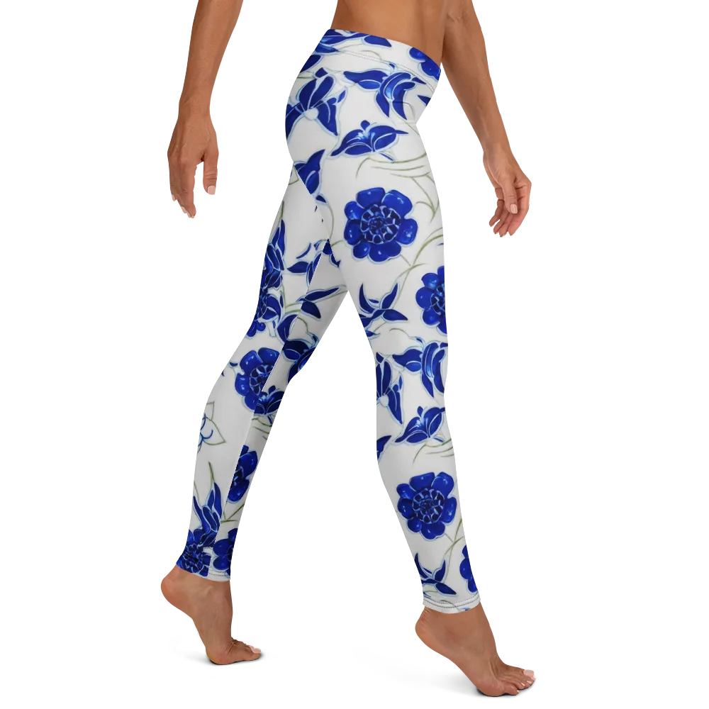 Blue Delft Bloom on Leggings — Right