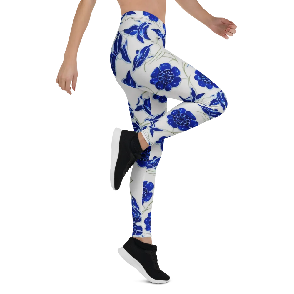 Blue Delft Bloom on Leggings — Right