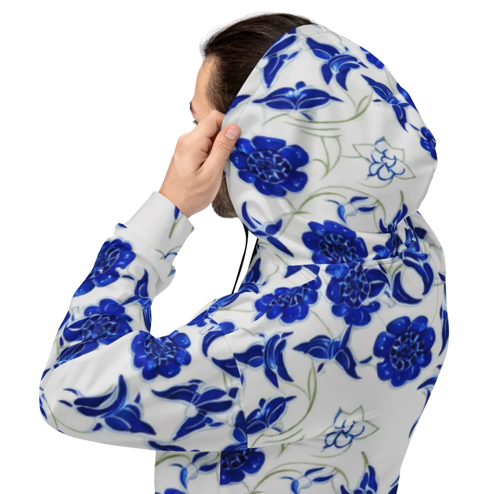 Blue Delft Bloom on Hoodie — Back