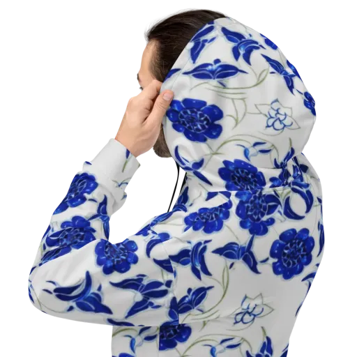 Blue Delft Bloom on a Hoodie