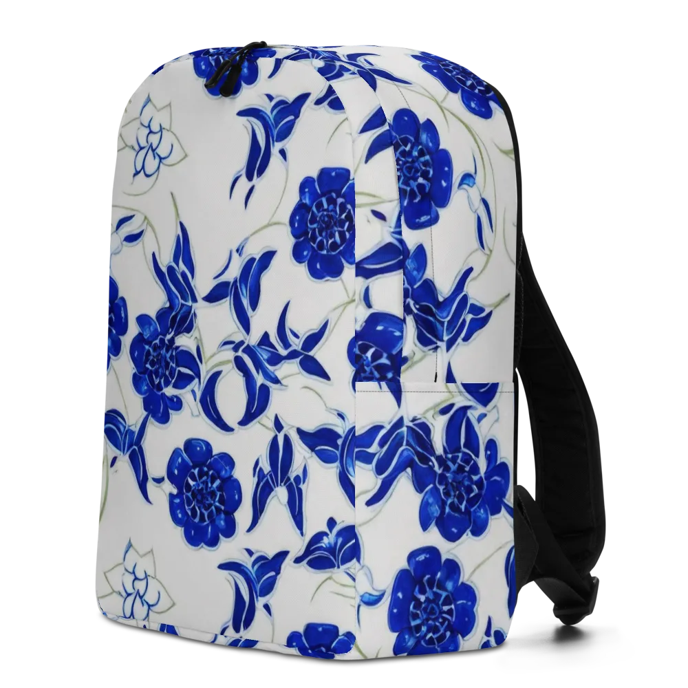 Blue Delft Bloom on Minimalist Backpack — Left