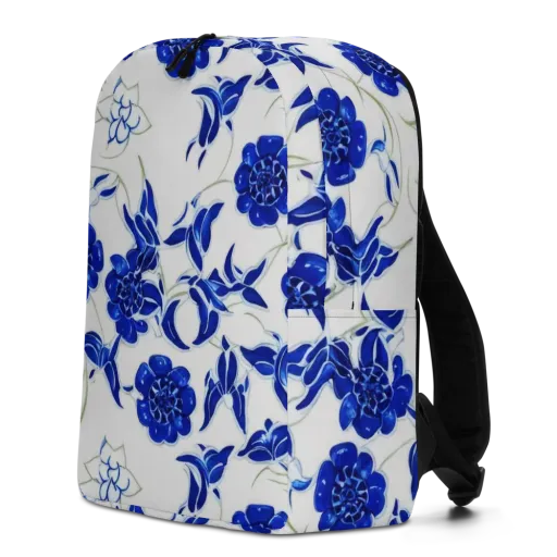 Blue Delft Bloom on a Minimalist Backpack