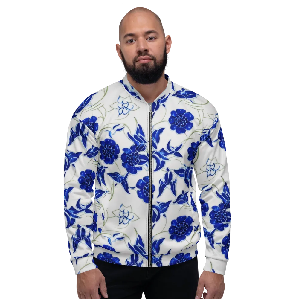 Blue Delft Bloom on Bomber Jacket — Front