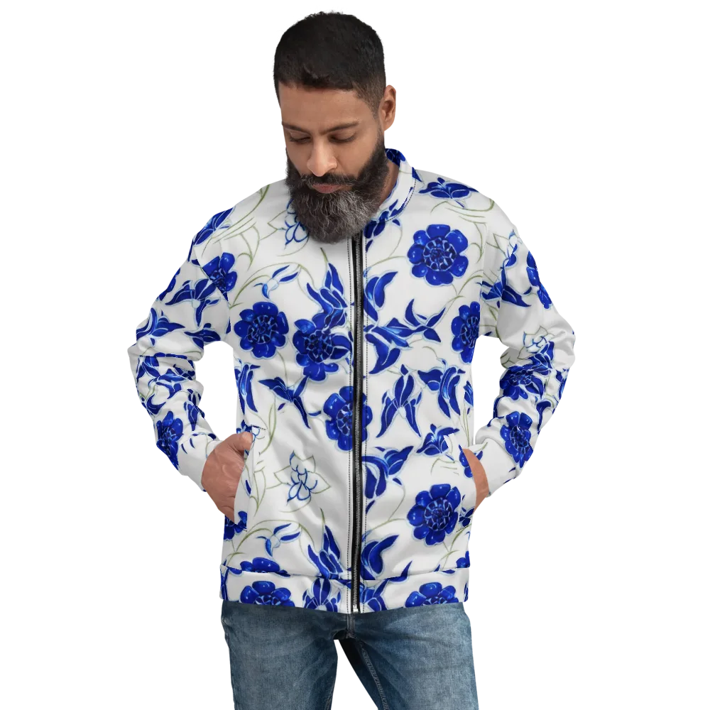 Blue Delft Bloom on Bomber Jacket — Front