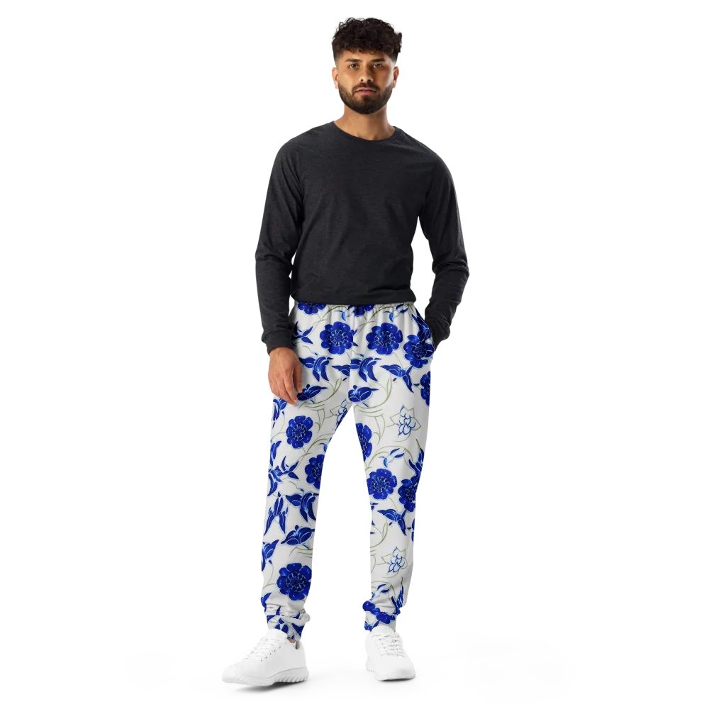 Blue Delft Bloom on Men's Joggers — Front