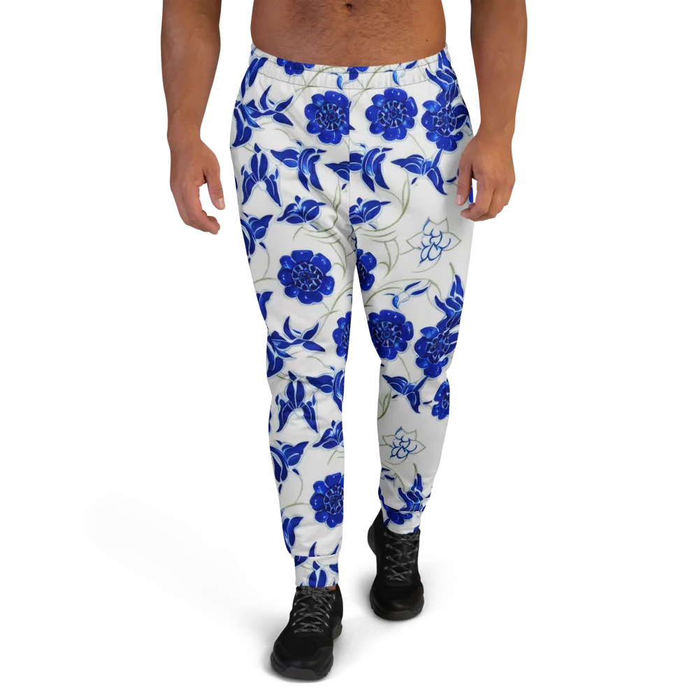 Blue Delft Bloom on Men's Joggers — Front