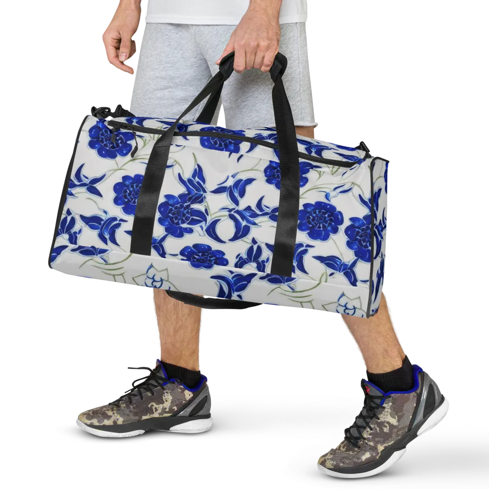 Blue Delft Bloom on Duffle Bag — Front