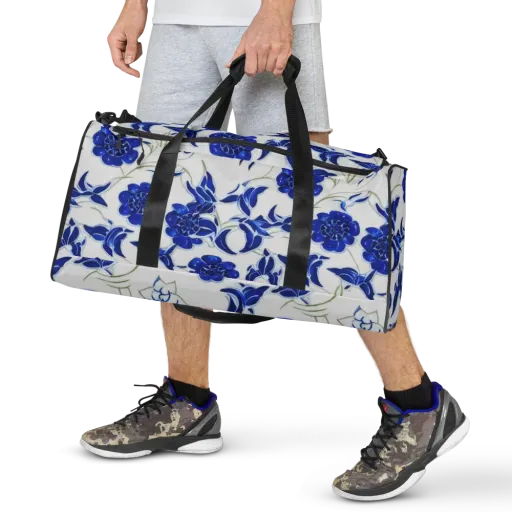 Blue Delft Bloom on a Duffle Bag