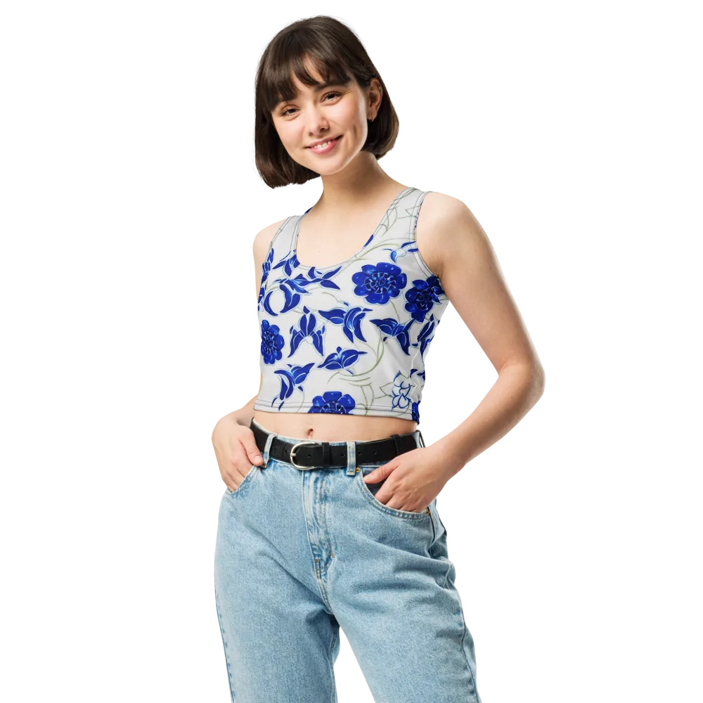 Blue Delft Bloom on Crop Top — Front